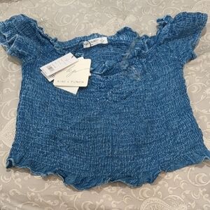 Blue Denim Smocked Women's Top Size Large NWT Kiwi+Punch